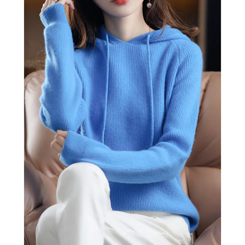 Hooded Cashmere Pullover Sweater for Women