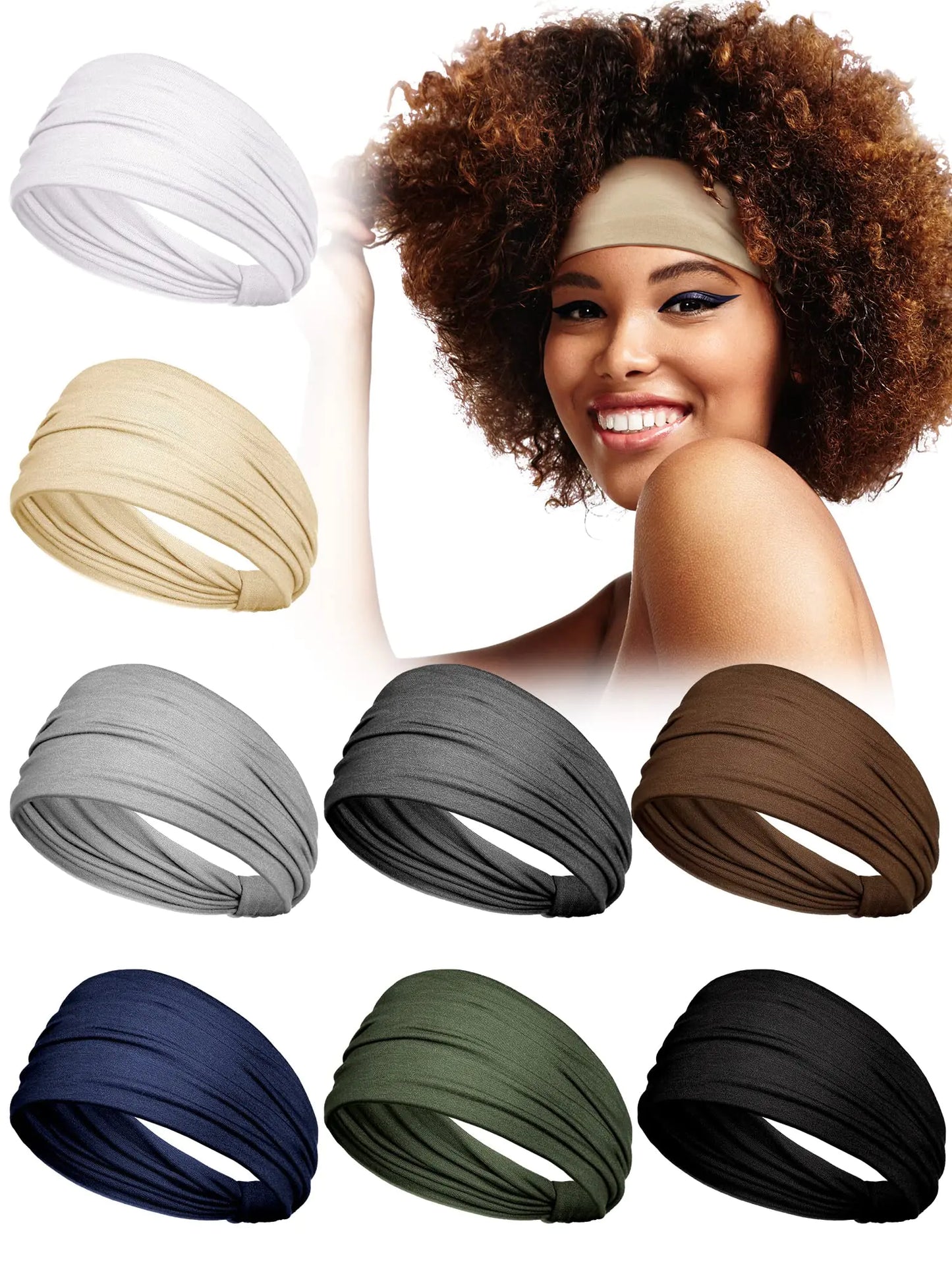 WILLBOND 8 Pieces African Headband Stretchy Boho Print Hairband Yoga Running Sports Workout Head Grip Band Elastic Turban Headwrap Head Cloth for Women Hair Accessories(Solid Pattern)