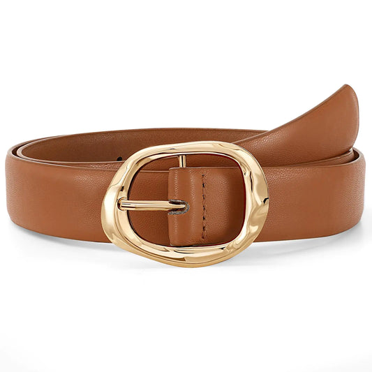 JASGOOD Women Leather Belt for Jeans Pants Ladies Casual Waist Belt Fashion Women Belt with Gold Buckle