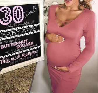 Solid Color V-Neck Maternity Dress