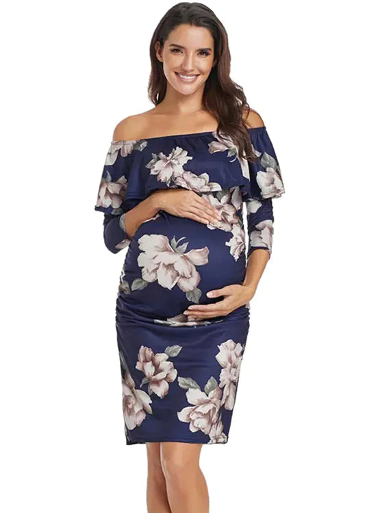 2019 Women's Floral Off-Shoulder Maternity Dress