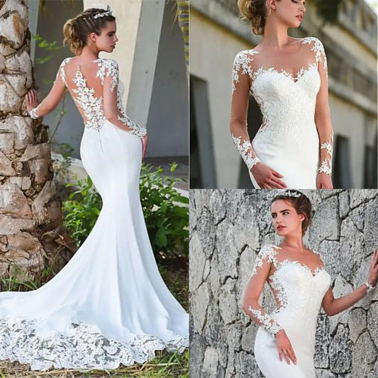 Thin Bride Simple Wedding Dress with Tail