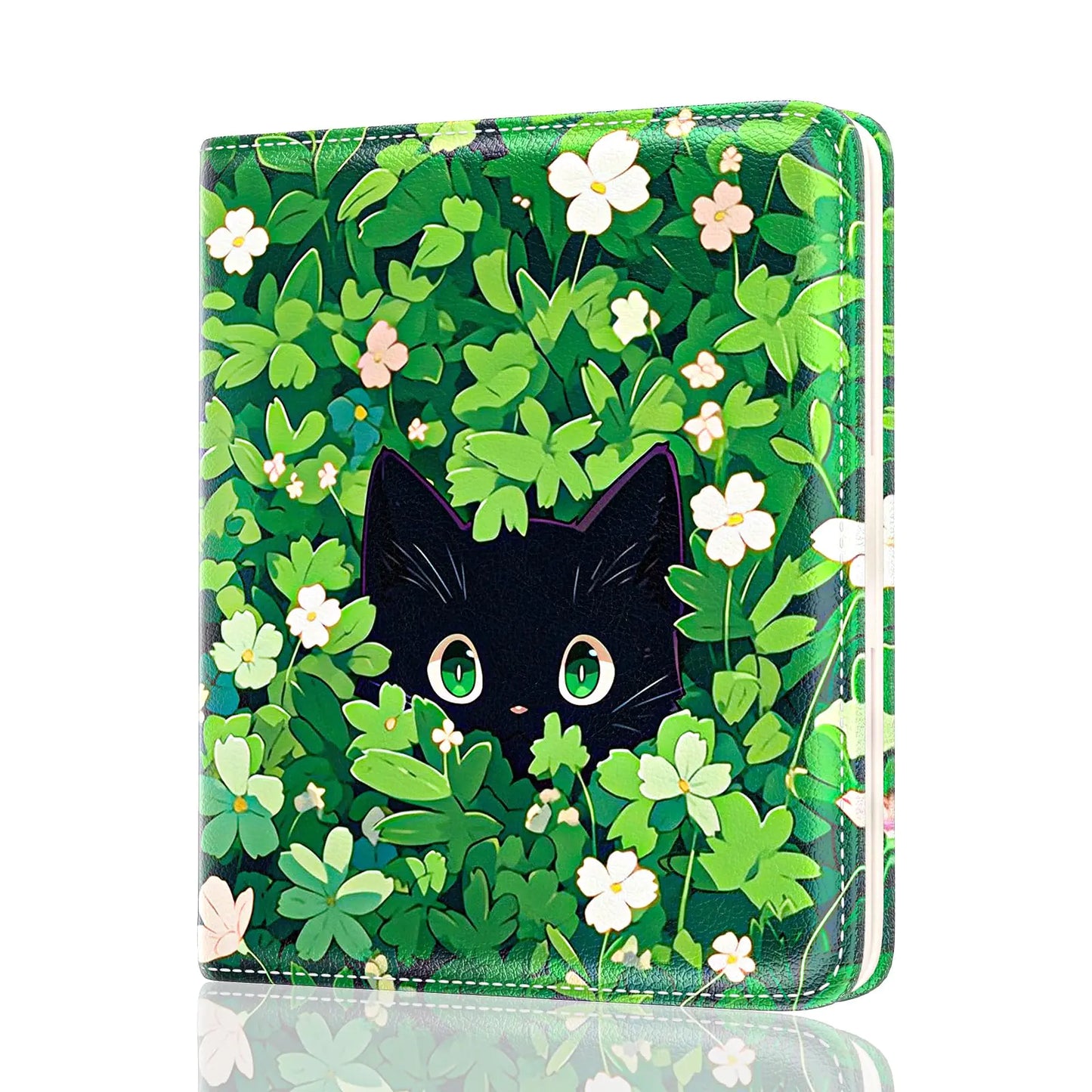 Rouidr Womens Wallet RFID Small Wallet for Women Cute Slim Bifold Leather Pocket Credit Card Wallet Ladies Mini Purse with Zipper Coin Pocket & ID Window (Green Leaf Cat)