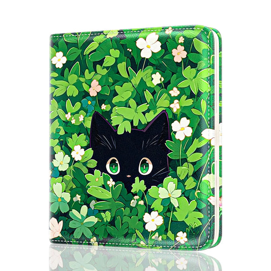 Rouidr Womens Wallet RFID Small Wallet for Women Cute Slim Bifold Leather Pocket Credit Card Wallet Ladies Mini Purse with Zipper Coin Pocket & ID Window (Green Leaf Cat)