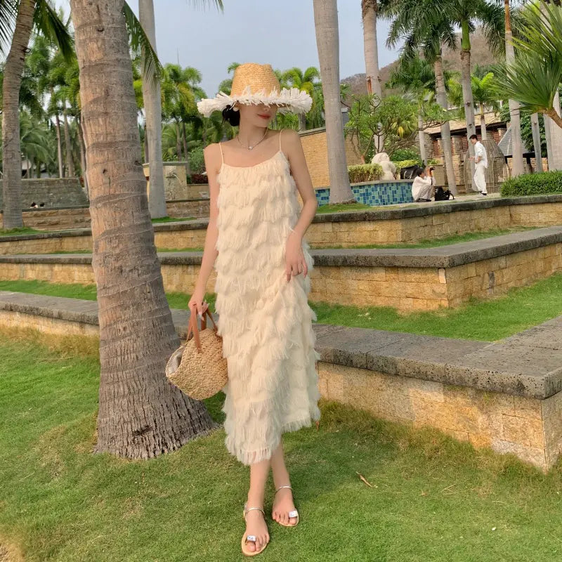2023 Summer White Tassel Dress for Women