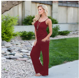 Floral Jumpsuit, Loose Fit Long Pants, Strap Jumpsuit