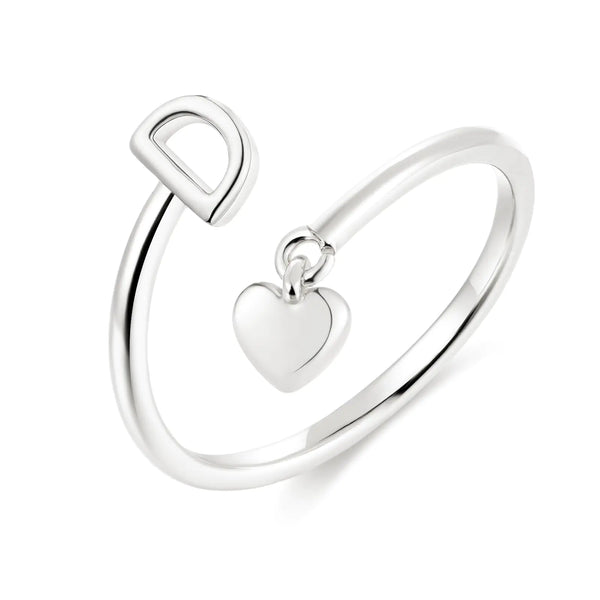 ABDOT Silver Rings for Women Sterling Silver Plated Adjustable Initial Ring Dainty Heart Stackable Letter Rings Alphabet Letter A to Z Resizable Knuckle Ring Jewelry Gifts for Women