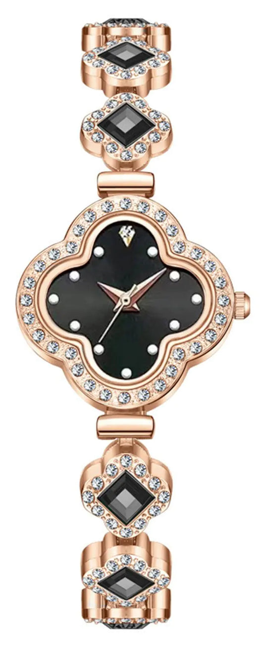 ADSBIAOYE Luxury Women Wrist Watches Unique Rose Gold Diamond Bracelet Watch Fashion Dress Quartz Watches for Women Gift (01 Black)