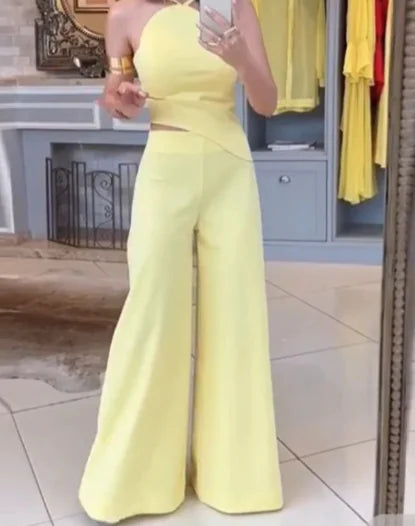 Solid Color Wide-Leg Jumpsuit (One Piece)