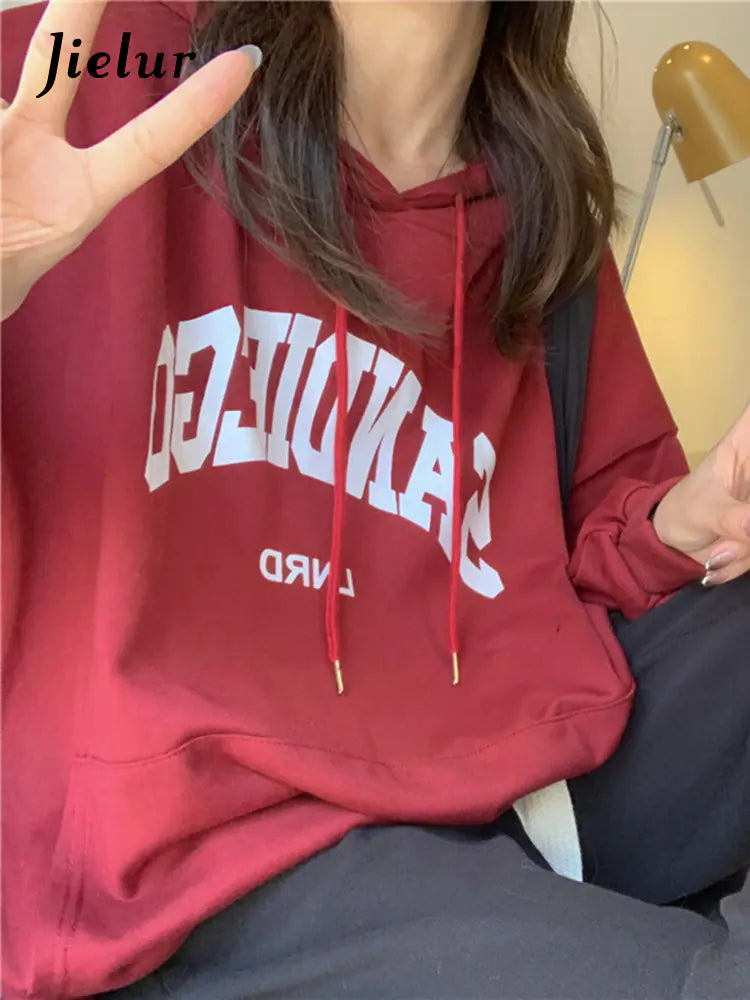 Jielur Autumn Contrast Color Slim Hoodies for Women