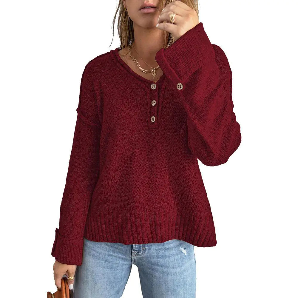 Loose Button Knitted Sweater for Women