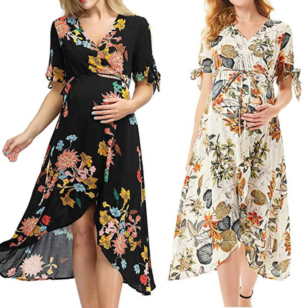 Maternity Floral Dress - Women's Casual Wear