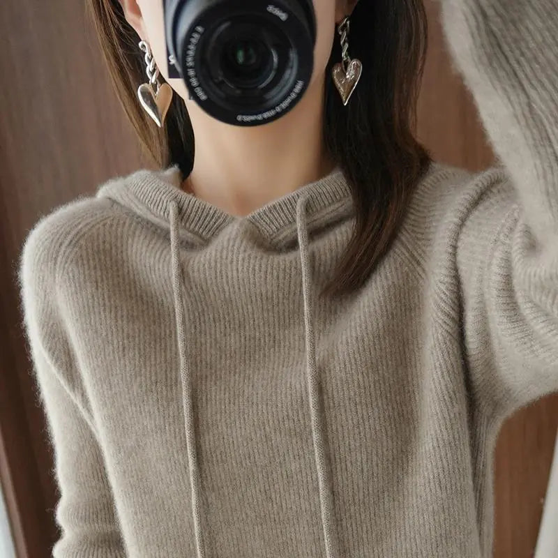 Hooded Cashmere Pullover Sweater for Women