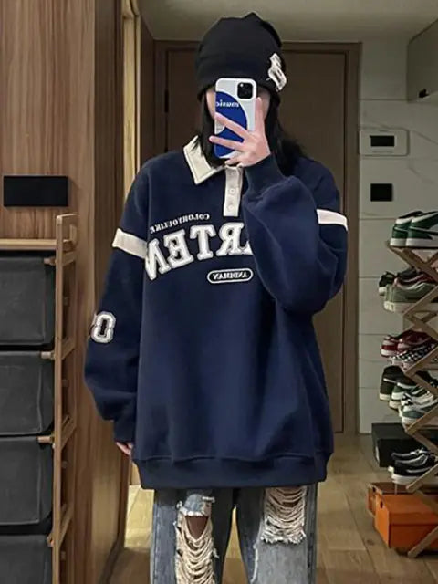 Plus Velvet Loose Hoodies for Women - Vintage Streetwear