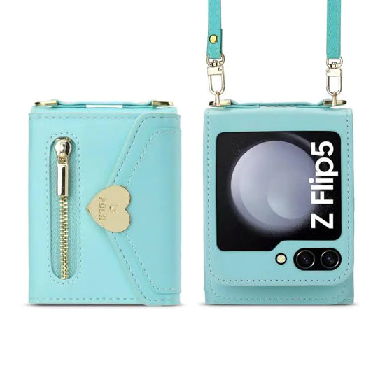 SZHAIYU Women Wallet Purse for Samsung Galaxy Z Flip 5 5G Case Crossbody with Credit Card Holder Strap Lanyard Kickstand Flip Leather Zipper (Blue Z Flip 5)