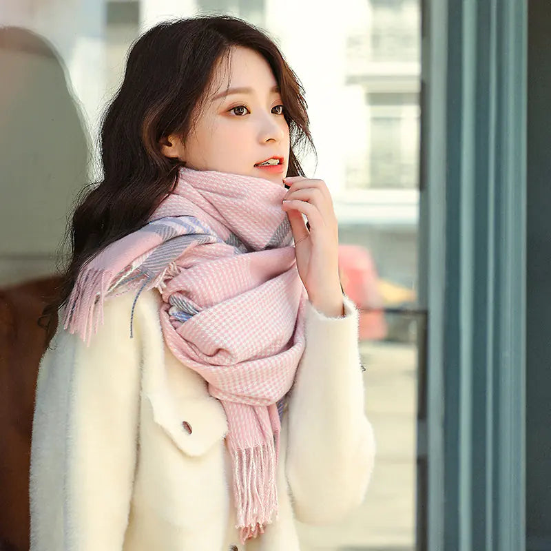 Houndstooth Pattern Thick Warm Scarf for Women