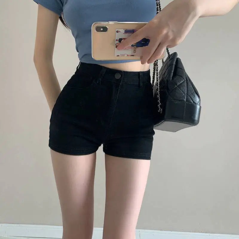 High Waist Slim Denim Workwear Shorts for Women