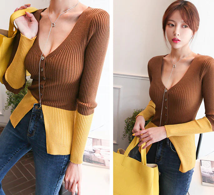 Color Block Long Sleeve Top for Women