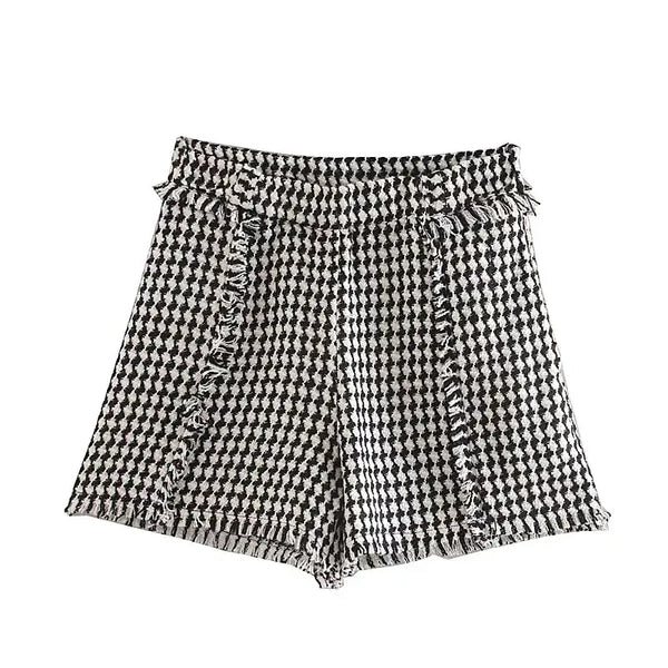 High Waist Fringe Twill Shorts for Women