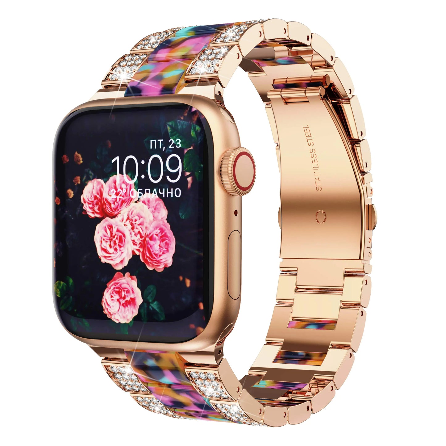 GELISHI Compatible with Apple Watch Band 46mm 45mm 44mm 42mm Women Bling Stainless Steel Resin Band Bracelet Fashion Wristband for Watch Series 9 8 7 6 5 4 3/ SE 2