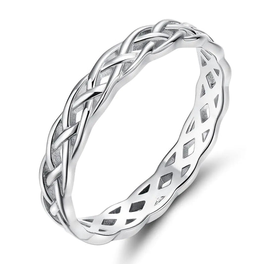 EAMTI 4MM Wedding Bands for Women Celtic Knot S925 Sterling Silver Wedding Rings Eternity Band Rings Size 8.5