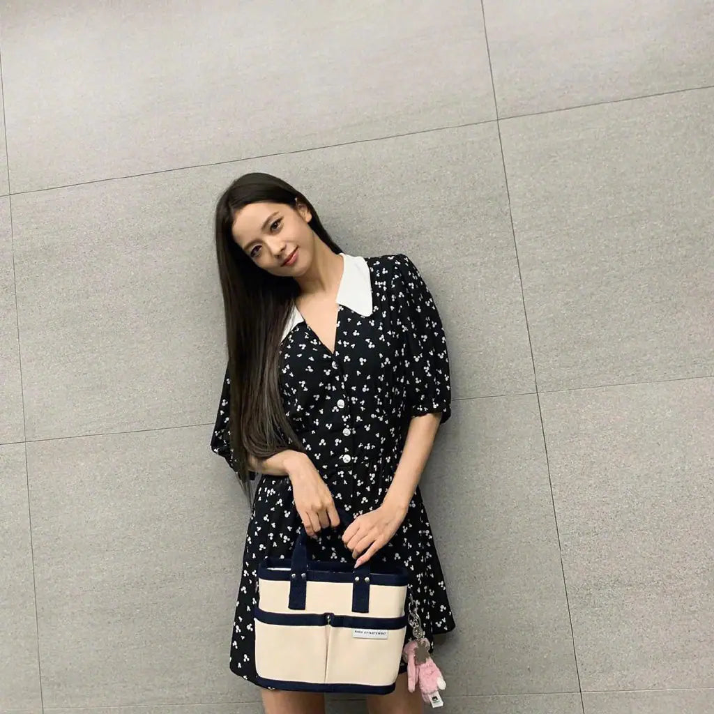 Jisoo-Inspired Black Floral High-Waist Jumpsuit Dress