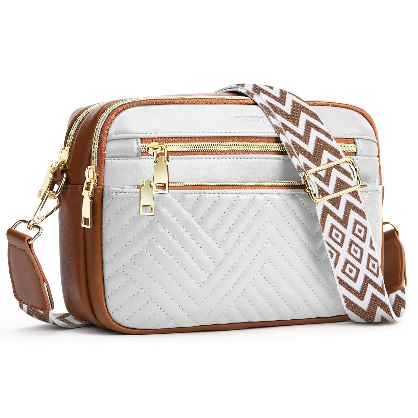 printe Small Crossbody Bags for Women Vegan Leather Trendy Purses for Women Travel Handbags with Adjustable Shoulder Strap-Beige&Brown