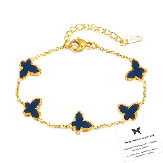 Lucky Butterfly Bracelet Designer Dupes Minimalism 18k Gold Plated Dainty Adjustable Chain Bracelet Fashion Jewelry Gift For Women (Gold-Black)