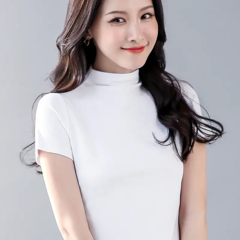 Short Sleeve Turtleneck Knit Top for Women (Summer)