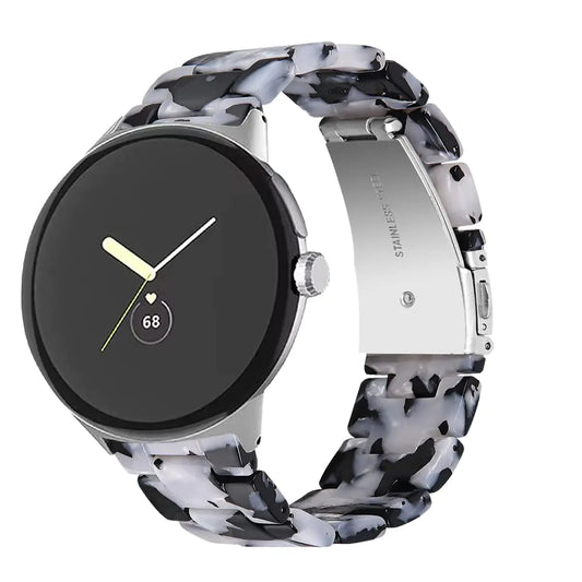 Colorful Resin Bands Compatible for Google Pixel Replacement Fashion Resin Wristbands Women Men Bracelet Metal Stainless Steel Buckle Compatible for Google Pixel Smartwatch (Milk)