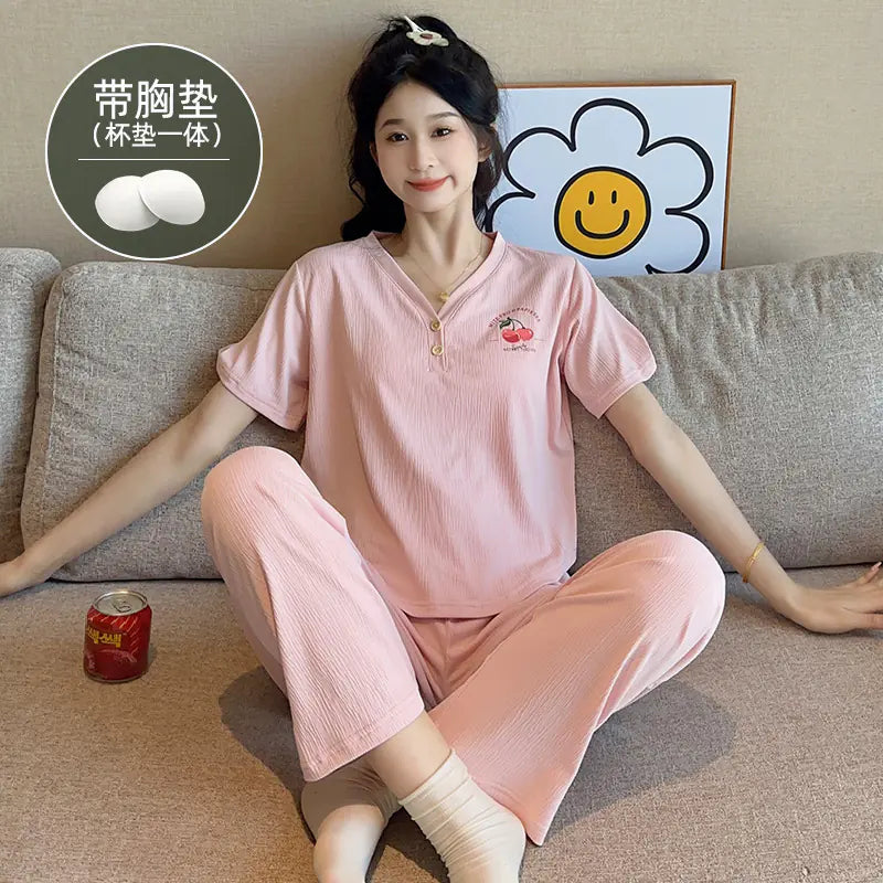 Spring Cute Cartoon Short Sleeve Cotton Loungewear