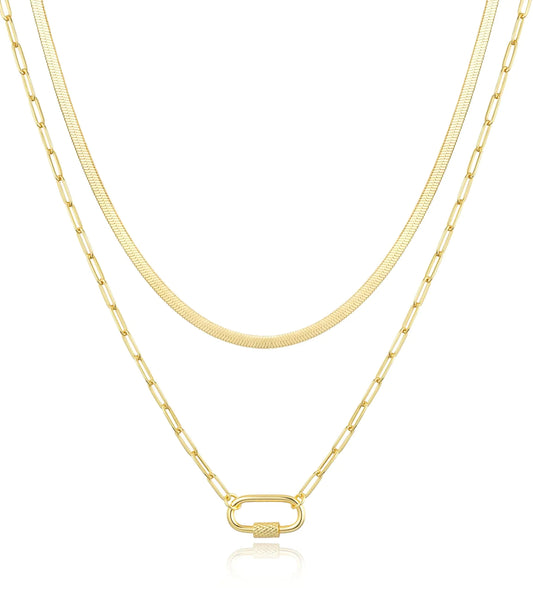 Jewlpire Dainty Gold Necklace for Women 14k Plated Gold Layered Necklaces for Women Trendy Herringbone Chain Paperclip Chain Necklaces for Women Stackable Necklaces for Women