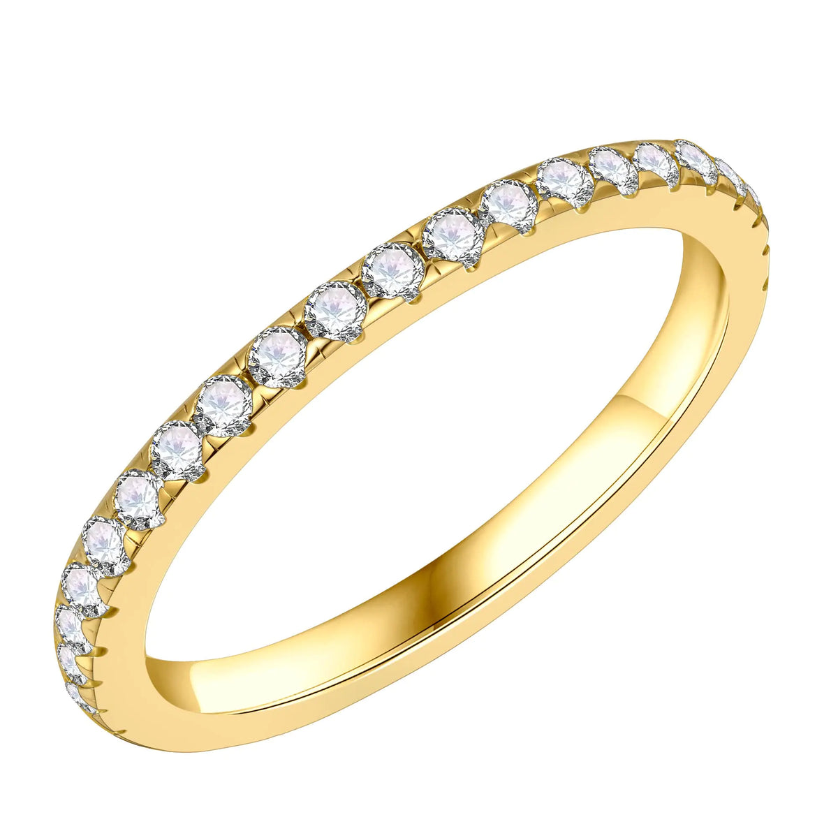SMILEST 1.8mm Moissanite Stackable Rings for Women D Color VVS1 Clarity Full Eternity Lab Created Band 14K Gold Plated 925 Sterling Silver Moissanite Rings for Women Promise Rings for Her