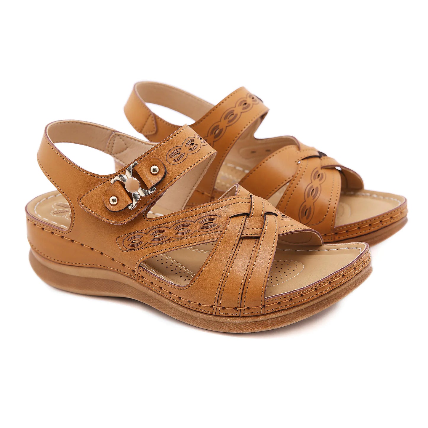 Retro Round Head Wedge Hollow Sandals for Women