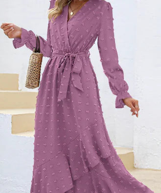 Polka Dot Long Sleeve Dress for Women - Party Wear