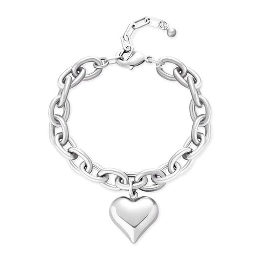 HolidayQbee Silver Bracelets For Women With Heart Charm Chain Link Bracelet Silver Charm Bracelet Heart Bracelet Unique Heart Charm Bracelet Fashion Jewelry