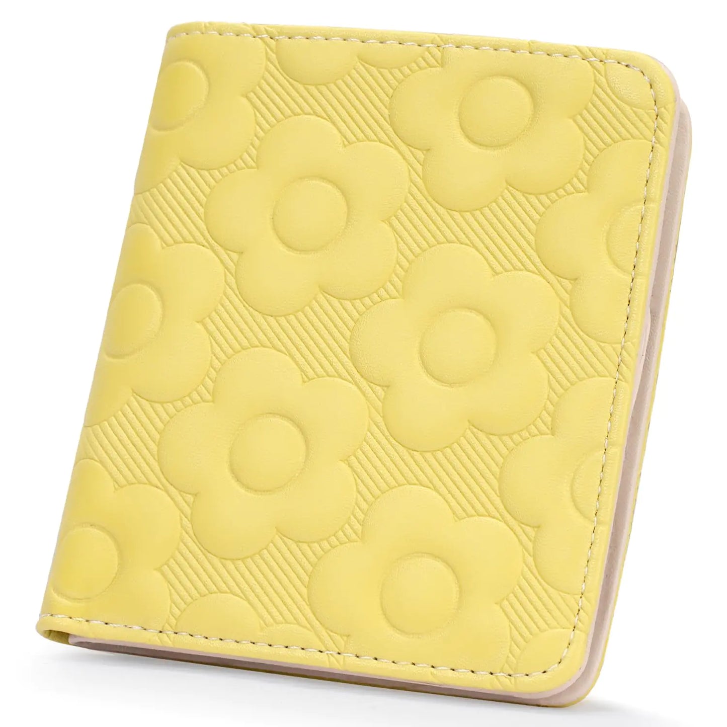 VIMUTI Womens WalletSlim Small Wallet Women RFID Bifold Compact Wallets for Women 3D Embossed Flower Leather Wallet with ID Credit Card Holder Zipper Coin Pocket Yellow