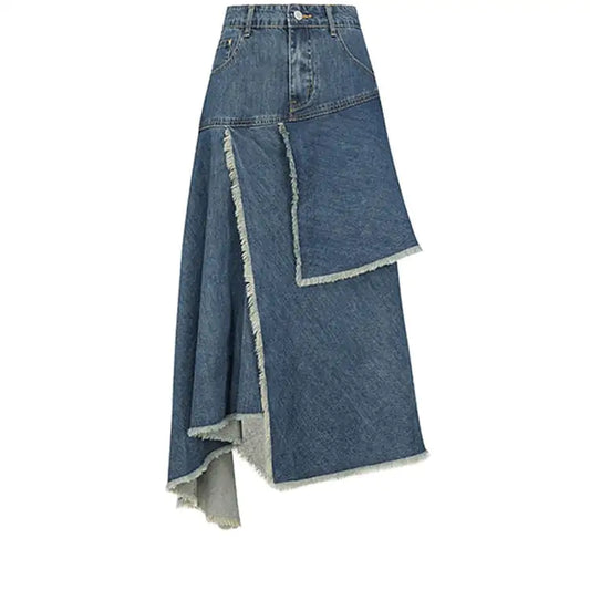 Spring Retro High Waist Irregular Denim Skirts for Women