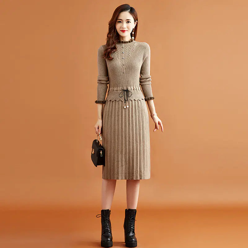 Slim Fit Knitted Sweater Dress for Women - Autumn/Winter