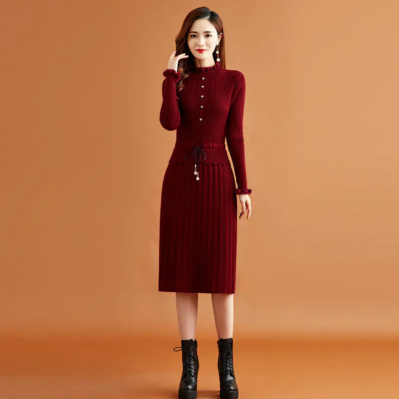 Slim Fit Knitted Sweater Dress for Women - Autumn/Winter