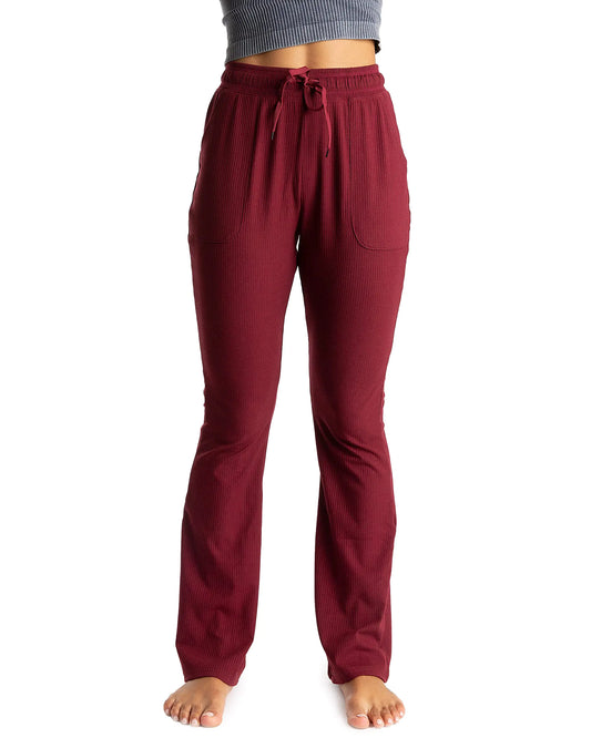 Homma Women Comfy Flare Lounge Pants with Pockets Loose Yoga Pants Knit Pajamas Pants with Drawstring Burgundy
