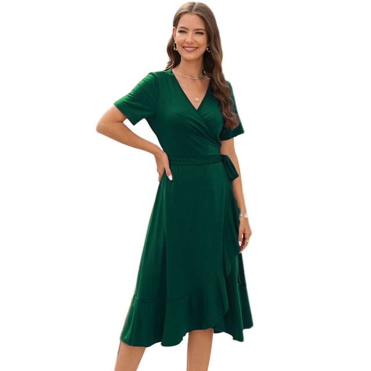 Women Summer Midi V-Neck Dress (Navy Blue, S)