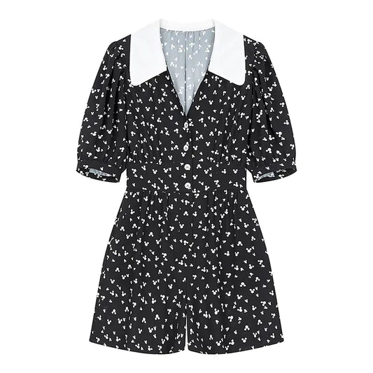 Jisoo-Inspired Black Floral High-Waist Jumpsuit Dress