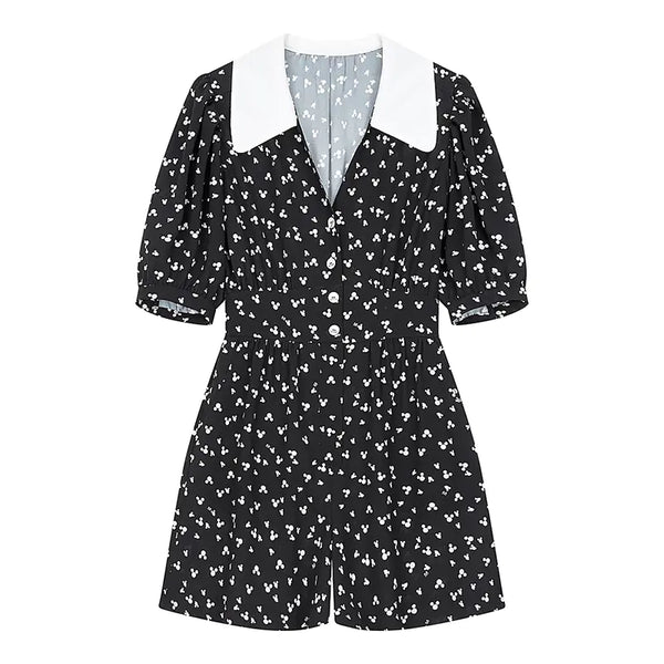 Jisoo-Inspired Black Floral High-Waist Jumpsuit Dress