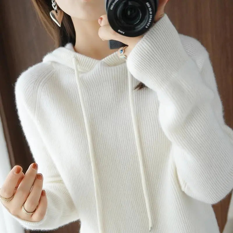 Hooded Cashmere Pullover Sweater for Women