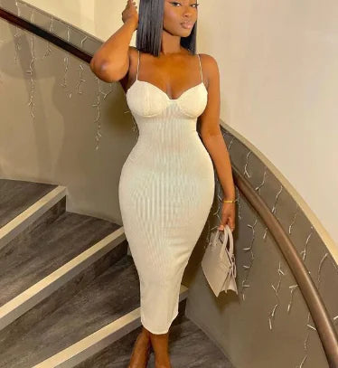 Knitted Party Dress with Double Straps (Bodycon Style)