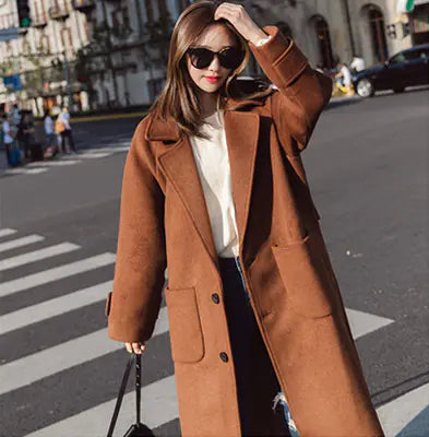 Korean Long Woolen Coat for Women - Autumn & Winter
