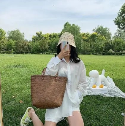 Bohemian Large-Capacity Handmade Straw Beach Tote Handbag