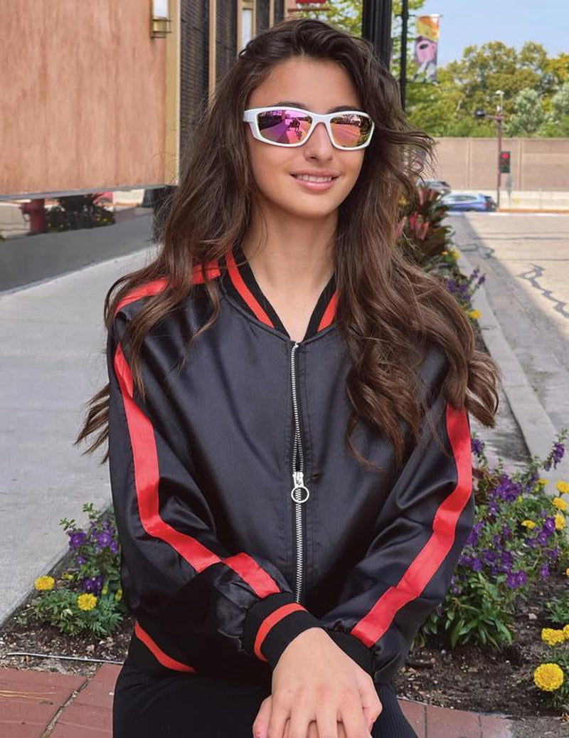 ZEAGOO Women Bomber Jacket Lightweight Zip up Jacket Casual Striped Jacket Coat Outerwear Windbreaker with Pockets