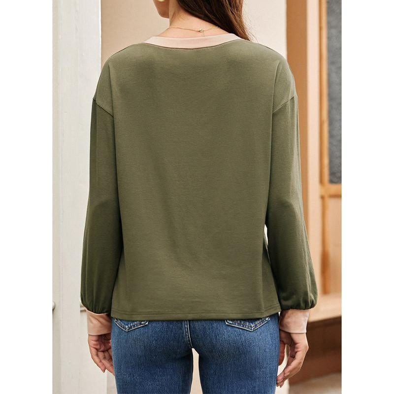 Dokotoo Women Blouses Dressy Casual Long Sleeve Shirts V Neck Color Block Tops Fall Outfits 2025